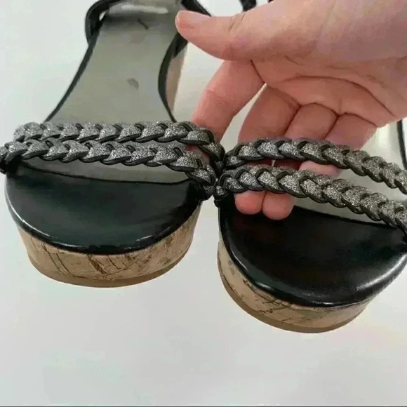 Unisa sandals 9.5 Unkylia black faux leather braided faux cork wedge platforms - Picture 11 of 14